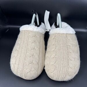 Womens Large Cozy Cable Knit Fuzzy Lined Slippers Slip On House Shoes Tan